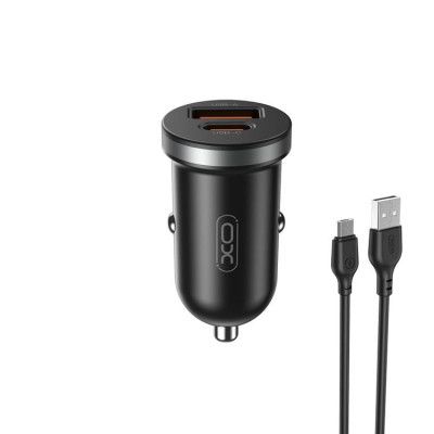 XO Billaddare 30W 1x USB 1x USB-C + Micro-USB Kabel CC56 - Svart