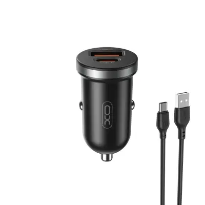 XO Billaddare 30W 1x USB 1x USB-C + USB-C Kabel CC56 - Svart