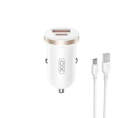 XO Billaddare 30W 1x USB 1x USB-C + USB-C Kabel CC56 - Vit