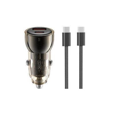 XO Billaddare USB/USB-C 60W med USB-C/USB-C Kabel - Svart