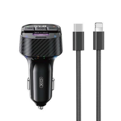 XO FM-sändare Bluetooth Med Billadare 30W + USB-C Kabel - Svart
