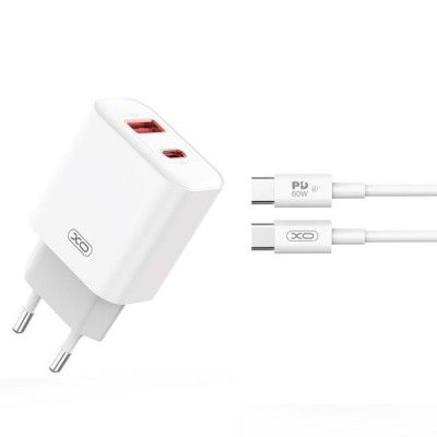 XO Snabbladdare 20W USB-C Med Kabel CE12 PD QC3.0 - Vit