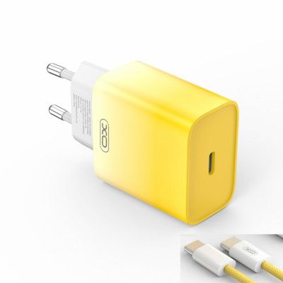 XO Snabbladdare 30W USB-C med Kabel CE18 PD - Gul/Vit