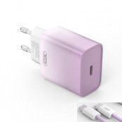 XO Snabbladdare 30W USB-C med Kabel CE18 PD - Lila/Vit