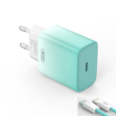 XO Snabbladdare 30W USB-C med Lightning Kabel CE18 PD Blå/Vit