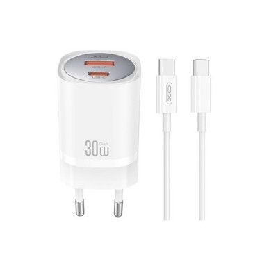 XO Snabbladdare USB/USB-C 30W med USB-C/Lightning Kabel PD Vit