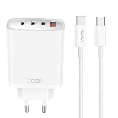 XO Snabbladdare 3x USB-C/USB 65W med USB-C/USB-C Kabel PD- Vit