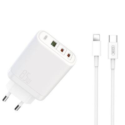 XO Snabbladdare 65W 2x USB-C Till USB CE04 PD - Vit