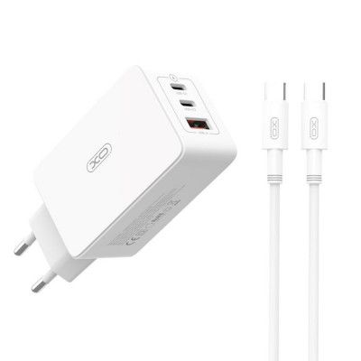 XO Snabbladdare 65W USb Till 2x USB-C CE13 PD QC 3.0 - Vit