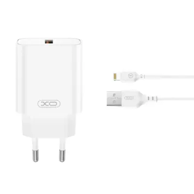 XO Väggladdare 18W USB-A Med Lightning Kabel - Vit