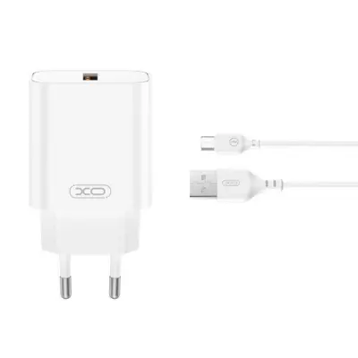 XO Väggladdare 18W USB-A Med MicroUSB Kabel - Vit