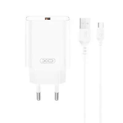 XO Väggladdare USB-A 18W QC Med USB-C Kabel - Vit