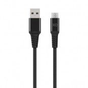 XQISIT Extra Strong Braided Kabel microUSB to USB A 200c Svart