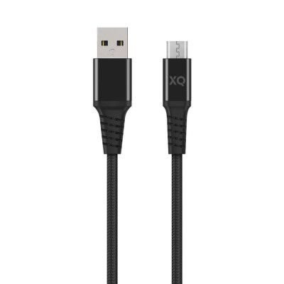 XQISIT Extra Strong Braided Kabel microUSB to USB A 200c Svart
