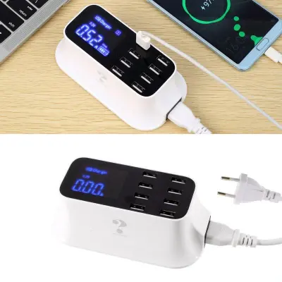 YC-CDA19 Dockningsstation 8-Port USB Laddare med LED-display - EU-kontakt