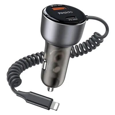 YESIDO Y57 Snabbladdare för bil 50W med spiral Lightning kabel