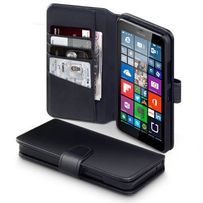 Plånboksfodral av äkta läder till Microsoft Lumia 640 XL - Svart