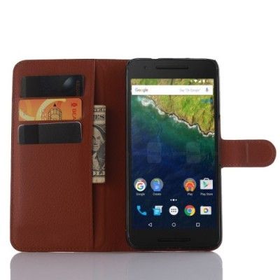 Litchi Plånboksfodral till Google Huawei Nexus 6P - Brun