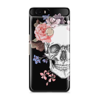 Skal till Nexus 6P - Blommig dödskalle - Svart