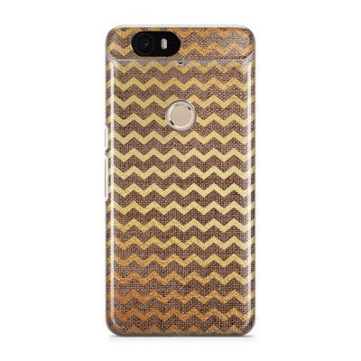 Skal till Nexus 6P - Canvas Ränder - Guld/Brun