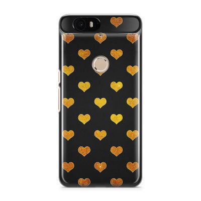 Skal till Nexus 6P - Hjärtan - Guld/Svart