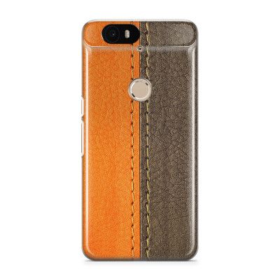Skal till Nexus 6P - Läder - Orange/Brun