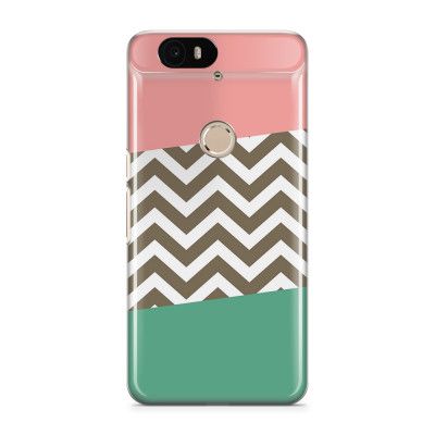 Skal till Nexus 6P - Ränder - Mörkgrön/Rosa