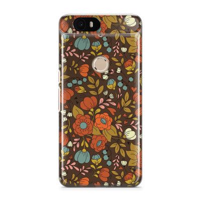 Skal till Nexus 6P - Retro Blommor - Brun