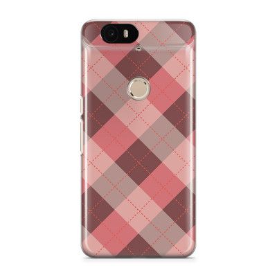 Skal till Nexus 6P - Rutig - Rosa/Grå