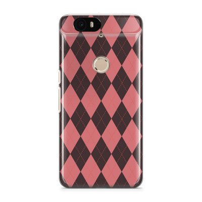 Skal till Nexus 6P - Rutig - Rosa/Svart