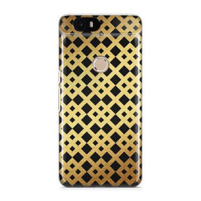 Skal till Nexus 6P - Rutmönster - Guld/Svart