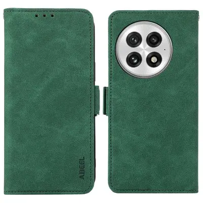 ABEEL OnePlus 13 Mobilskal KonstLäder Folio Ställ Grön