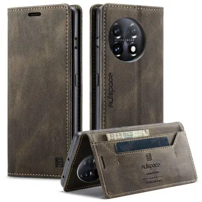 AUTSPACE A01 Wallet Fodral för OnePlus 11 5G - KonstLäder - Kaffe
