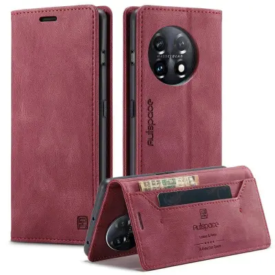 AUTSPACE OnePlus 11 5G Wallet Fodral KonstLäder - Röd