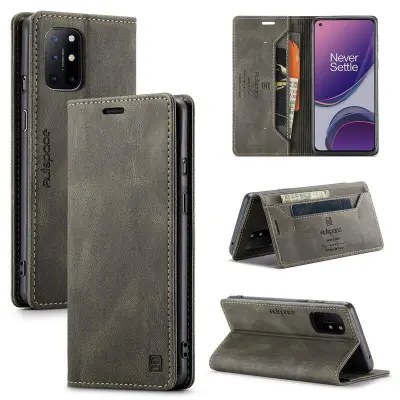 AUTSPACE OnePlus 8T Wallet Fodral KonstLäder - Kaffe