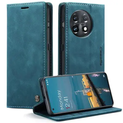 CASEME 013 OnePlus 11 5G Mobilskal Magnetisk Flip KonstLäder Blå