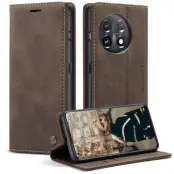 CASEME 013 OnePlus 11 5G Mobilskal Magnetisk Flip KonstLäder Brun