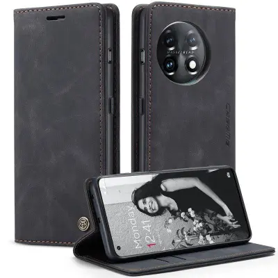 CASEME 013 OnePlus 11 5G Mobilskal Magnetisk Flip KonstLäder Svart