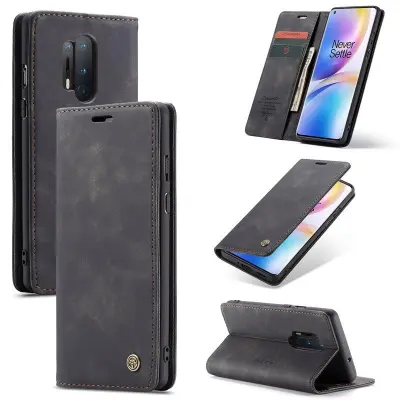 CASEME Series Plånboksfodral Konstläder för OnePlus 8 Pro - Svart