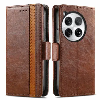 CASENEO OnePlus 12 5G Fodral PU Läder Ställ Dark Brown