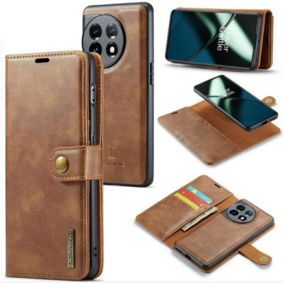 DG.MING OnePlus 11 Plånboksfodral Äkta Läder 2-i-1 - Brun