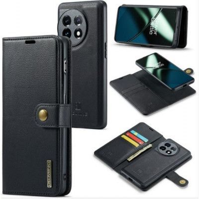 DG.MING OnePlus 11 Plånboksfodral Äkta Läder 2-i-1 - Svart