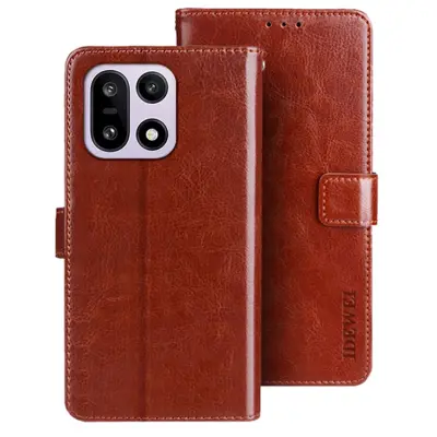IDEWEI OnePlus 15 5G Plånboksfodral Crazy Horse Konstläder - Brun