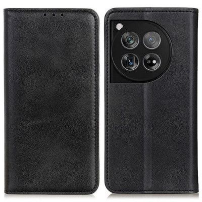 OnePlus 12 5G Plånboksfodral Äkta Läder Stativ - Svart
