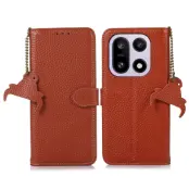 OnePlus 15 5G Plånboksfodral Äkta Läder RFID Blocking (Brun)