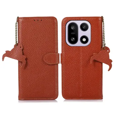 OnePlus 15 5G Plånboksfodral Äkta Läder RFID Blocking (Brun)