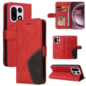 OnePlus 15 5G Konstläder Plånboksfodral Bi-Färg Splicing Design (Röd)