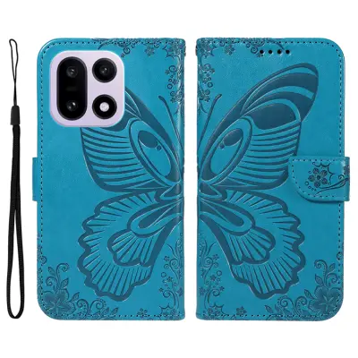 OnePlus 15 5G Plånboksfodral Butterfly Pattern Konstläder - Blå