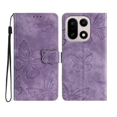 OnePlus 15 5G Konstläder Plånboksfodral Butterfly Skin-Touch (Lila)