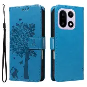 OnePlus 15 5G Plånboksfodral Cat Tree Pattern Läder (Blå)